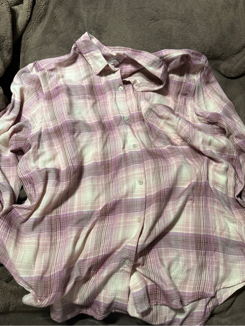 Time and Tru women's Light Pink Plaid Button-Down Shirt